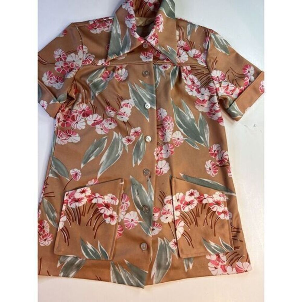 60s‎ 70s Vintage Smartique Women's Top Size Small 32 Floral Tunic Blouse  Shirt